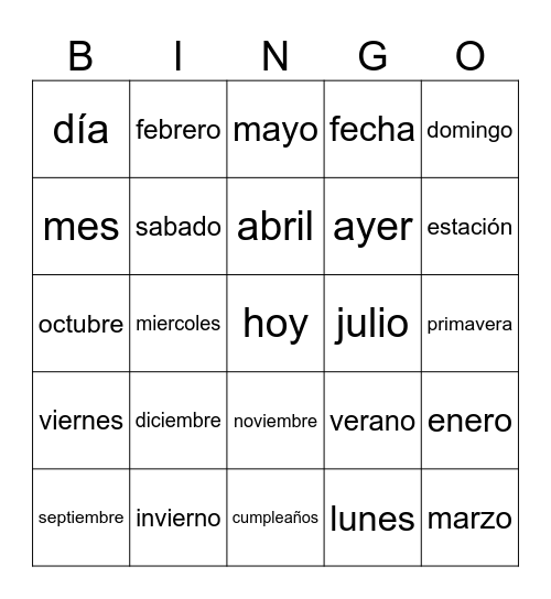 Calendario #1 Bingo Card