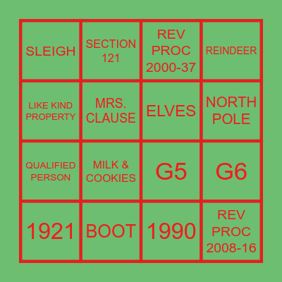 API HOLIDAY BINGO Card