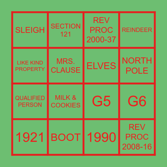 API HOLIDAY BINGO Card