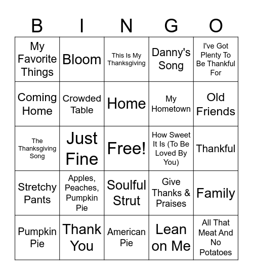 Happy Thanksgiving! Bingo Card