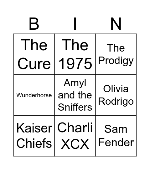 Glasto bingo Card