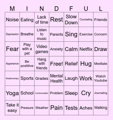 Stress Relieved Bingo Card