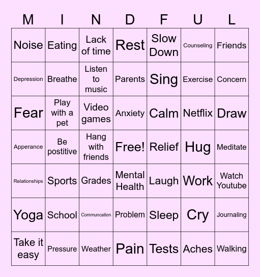 Stress Relieved Bingo Card