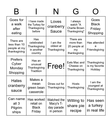 Thanksgiving Bingo Card