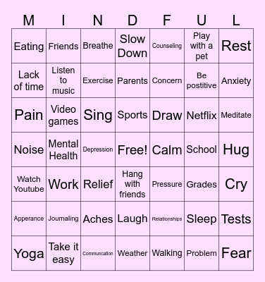 Stress Relieved Bingo Card