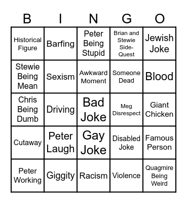 Family Guy Bingo Card