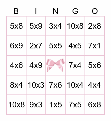 Multiplication Bingo Card