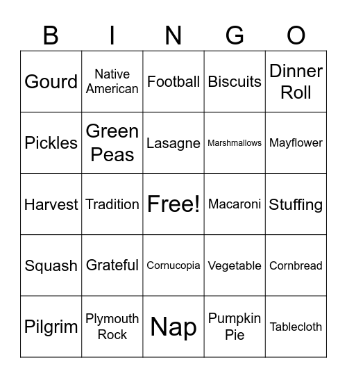 Thanksgiving Bingo Card