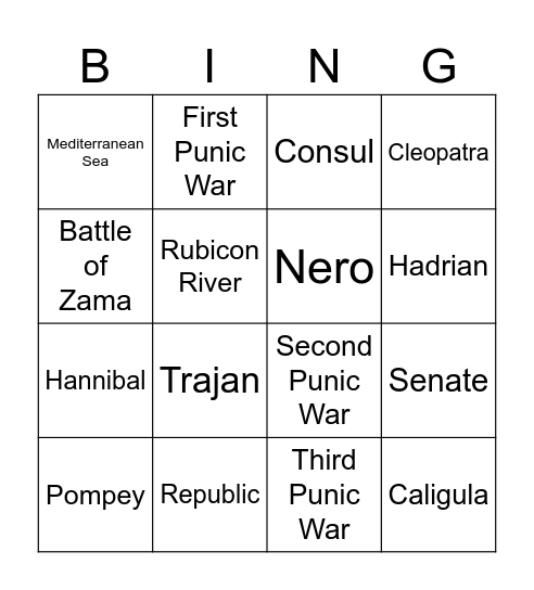 Ancient Rome Bingo Card