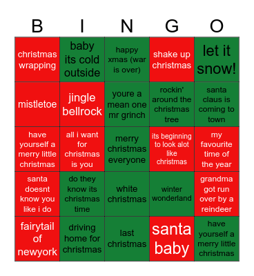 XMAS SONG BINGO Card