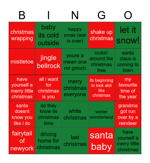 XMAS SONG BINGO Card