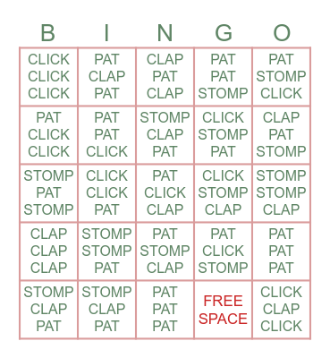 Body Percussion Bingo! Bingo Card