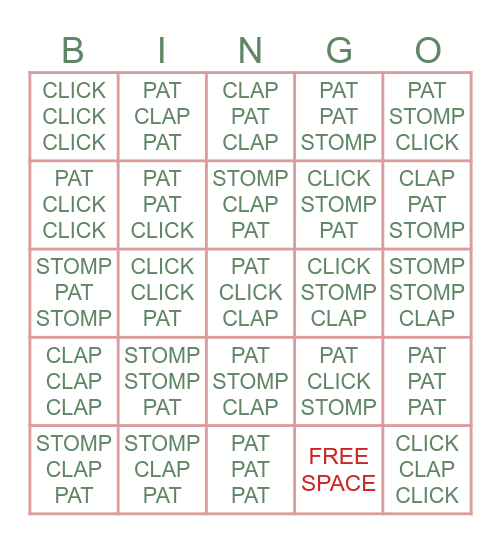 Body Percussion Bingo! Bingo Card