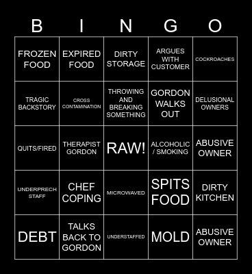 Kitchen Nightmares Bingo Card