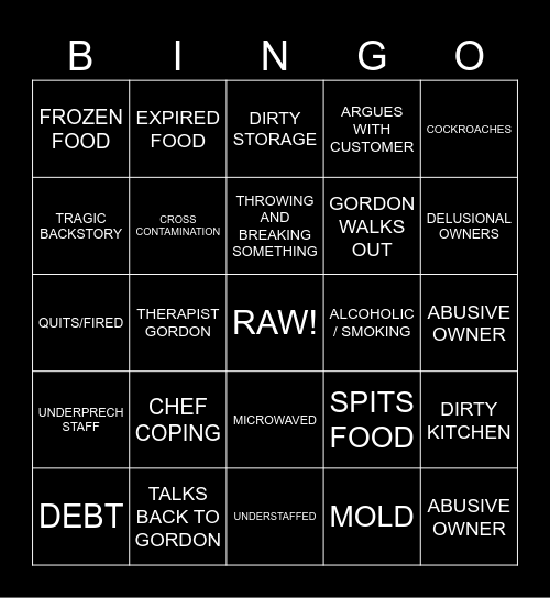 Kitchen Nightmares Bingo Card