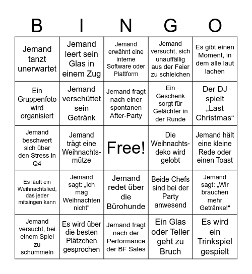 TP Christmas Party Bingo Card