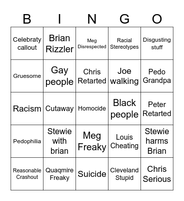 Family Guy Bingo Card