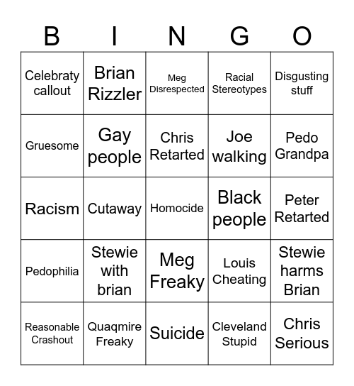 Family Guy Bingo Card