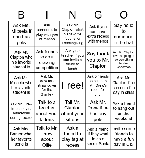 Social Bingo Week of 11-25 Bingo Card