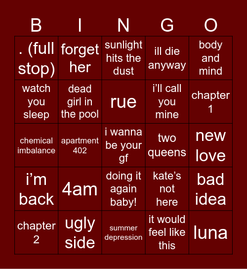 girl in red bingo! Bingo Card