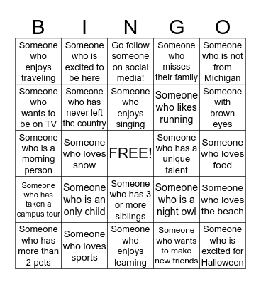 Get To Know You Bingo! Bingo Card