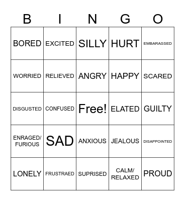 EMOTIONS Bingo Card
