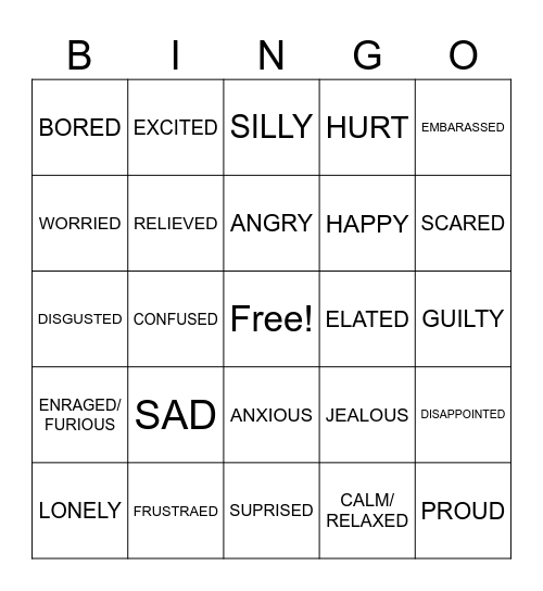 EMOTIONS Bingo Card