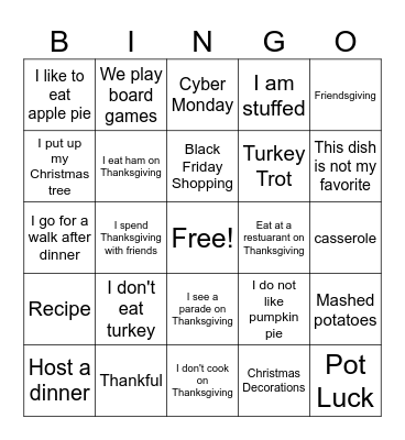 Thanksgiving Bingo Card