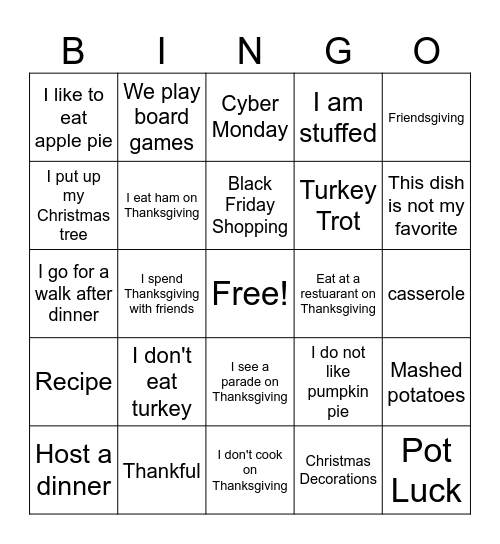 Thanksgiving Bingo Card