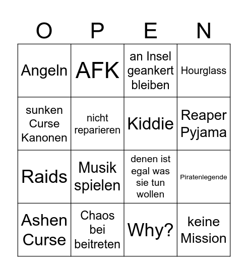 Open Crew Bullshit Bingo Card