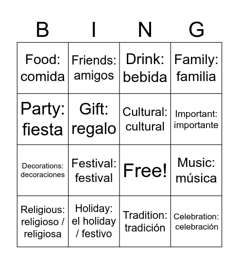 Bingo sobre los festivos Bingo Card