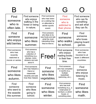 Let's get to know each other Bingo Card