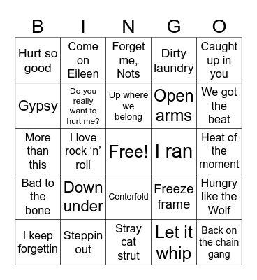 Top Songs of 1982 Bingo Card