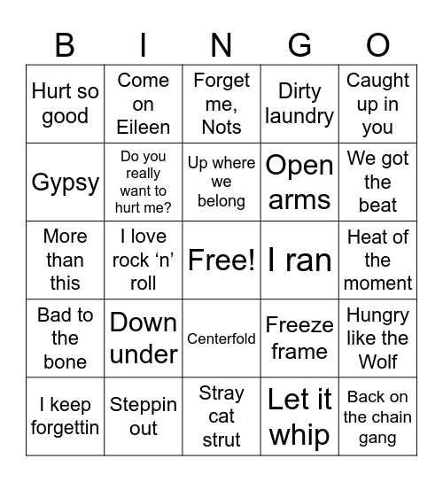 Top Songs of 1982 Bingo Card