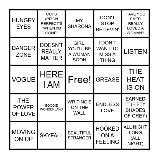 MOVIE SONGS PT. 3 Bingo Card