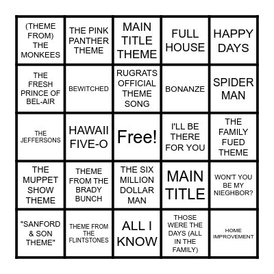 TV THEMES PT. 2 Bingo Card