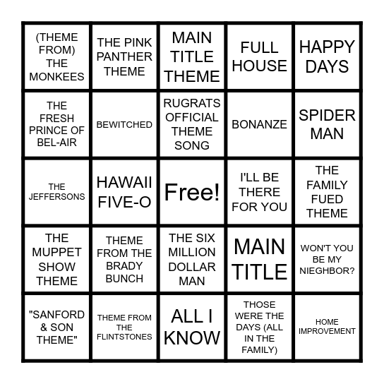 TV THEMES PT. 2 Bingo Card