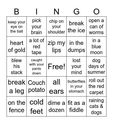 Idioms Bingo Card