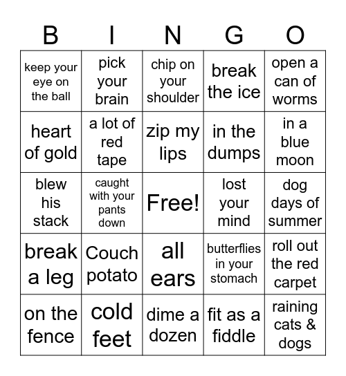 Idioms Bingo Card