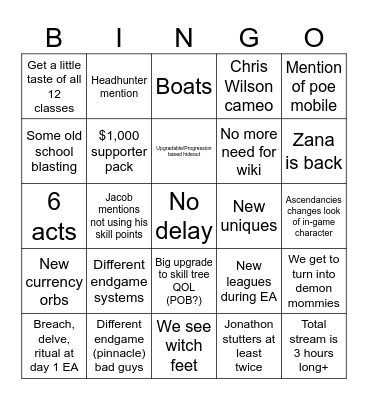 PoE 2 Bingo Card