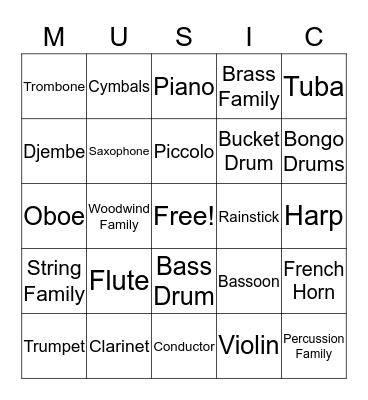 Musical Instrument Bingo Card