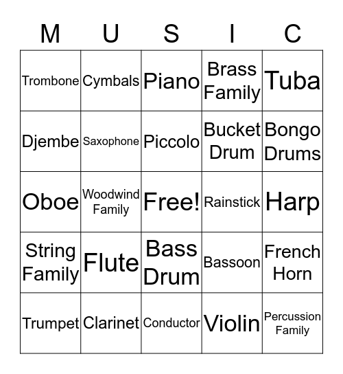 Musical Instrument Bingo Card