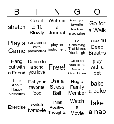 Coping Skills Bingo Card