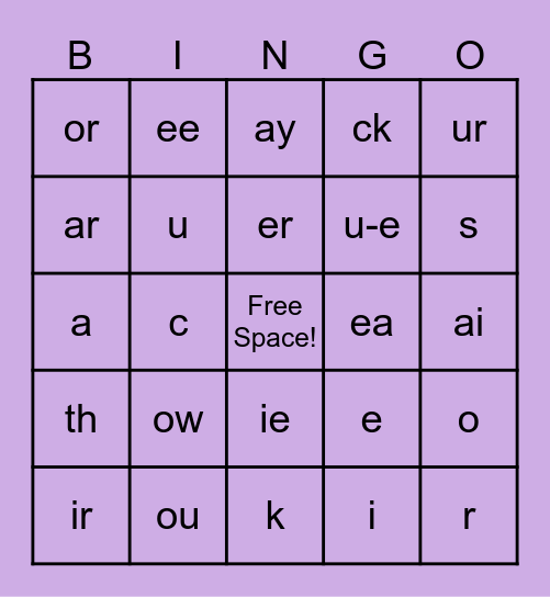 Phonogram Bingo Card