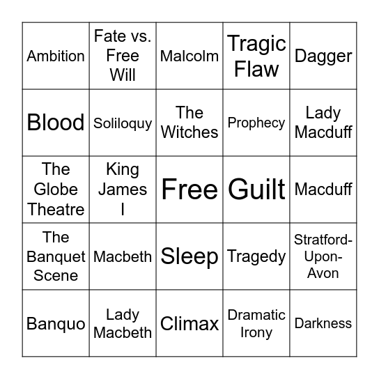 Macbeth Bingo Card