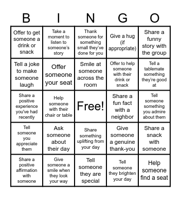 Spread Kindness Bingo Card