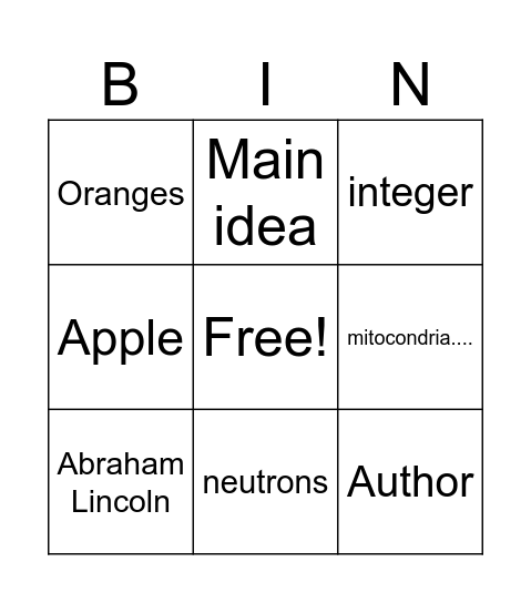 Just for fun Bingo Card