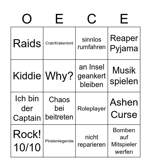 Open Crew Bullshit Bingo Card