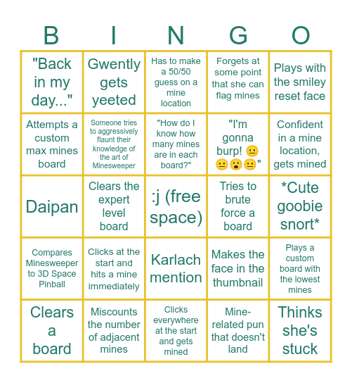 Goob's First Minesweeper Bingo Card