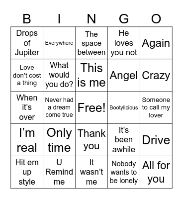 Top Songs of 2001 Bingo Card